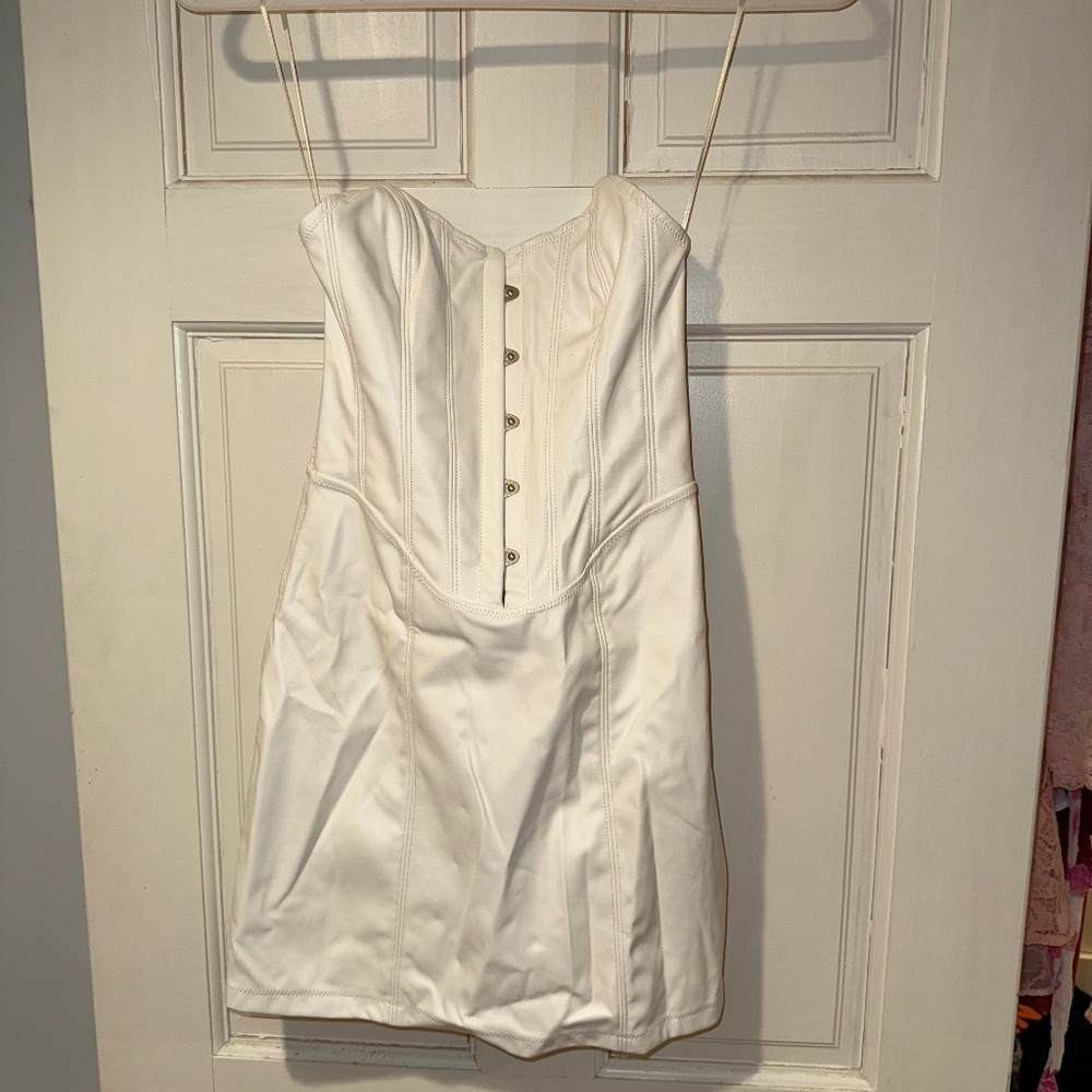 Urban Outfitters UO Carmen faux leather corset mini dress white